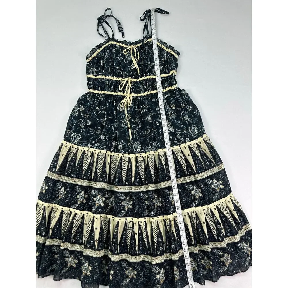 NWT Christian Lacroix Floral Midi Dress Dark Blue Cream Adjustable Straps Size L - Picture 12 of 12